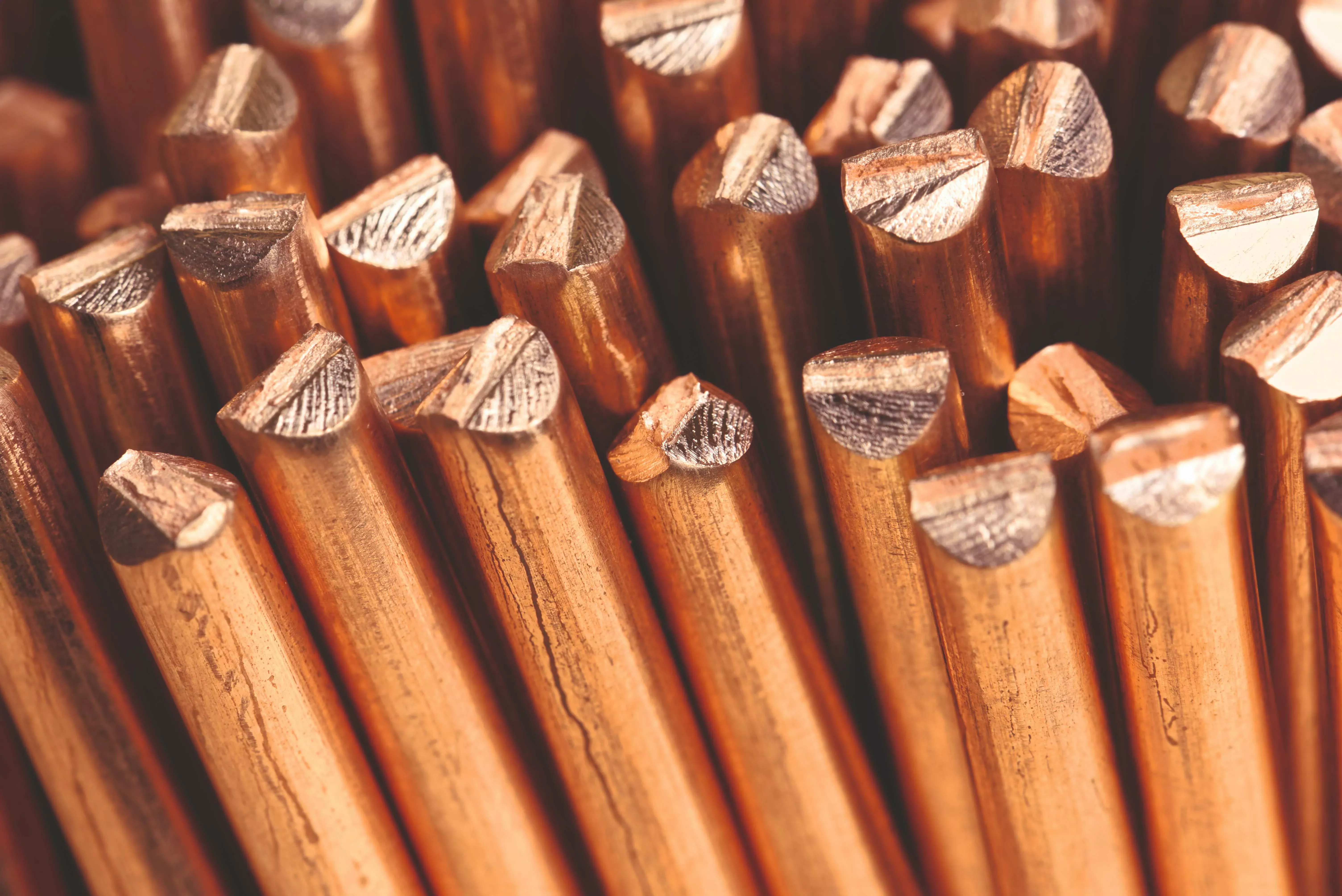 Copper wires cut close-up