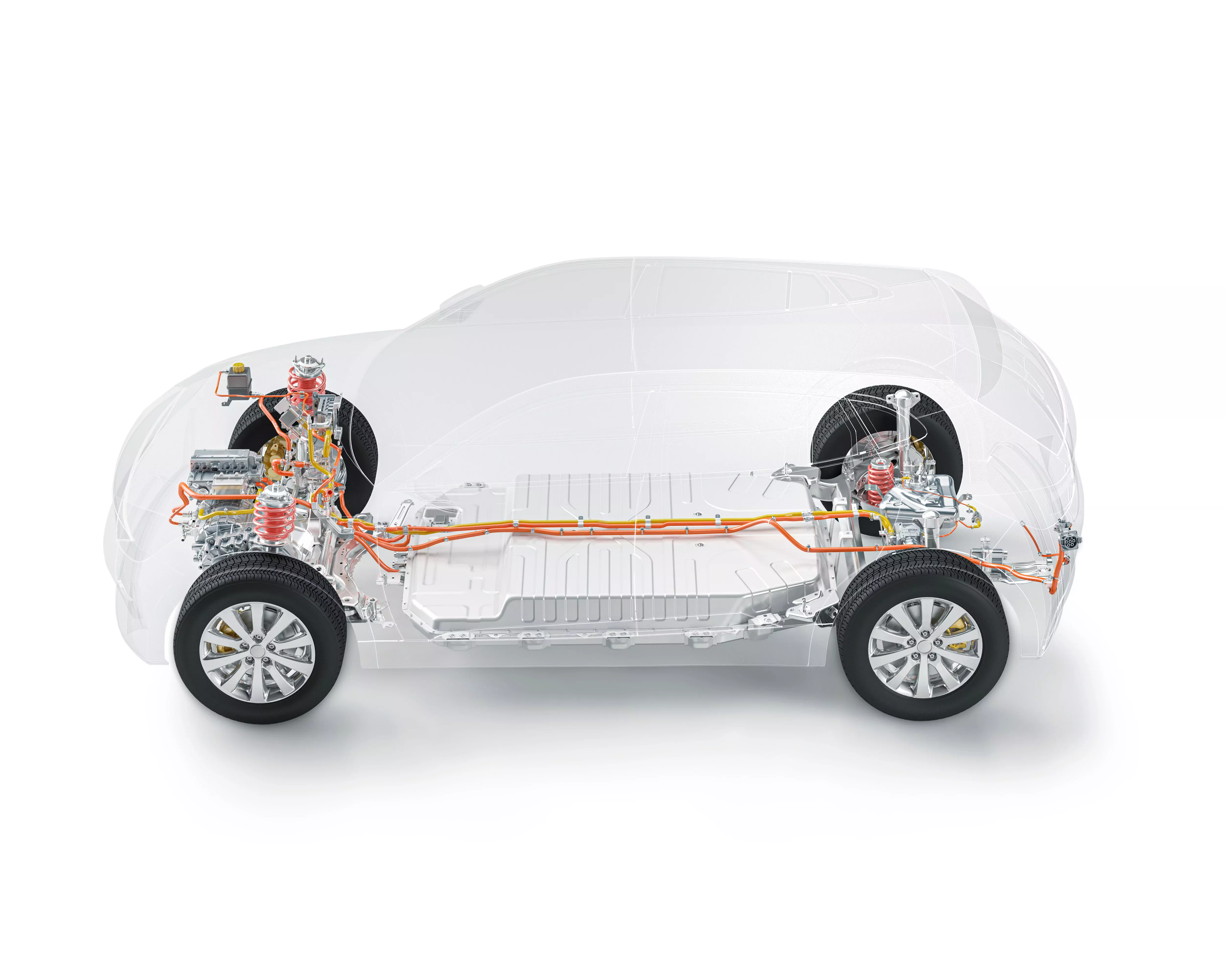 Car with view of the interior components and tyres