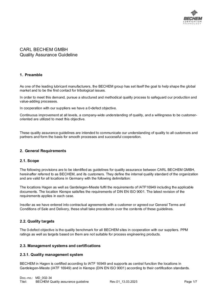 Quality Assurance Guideline