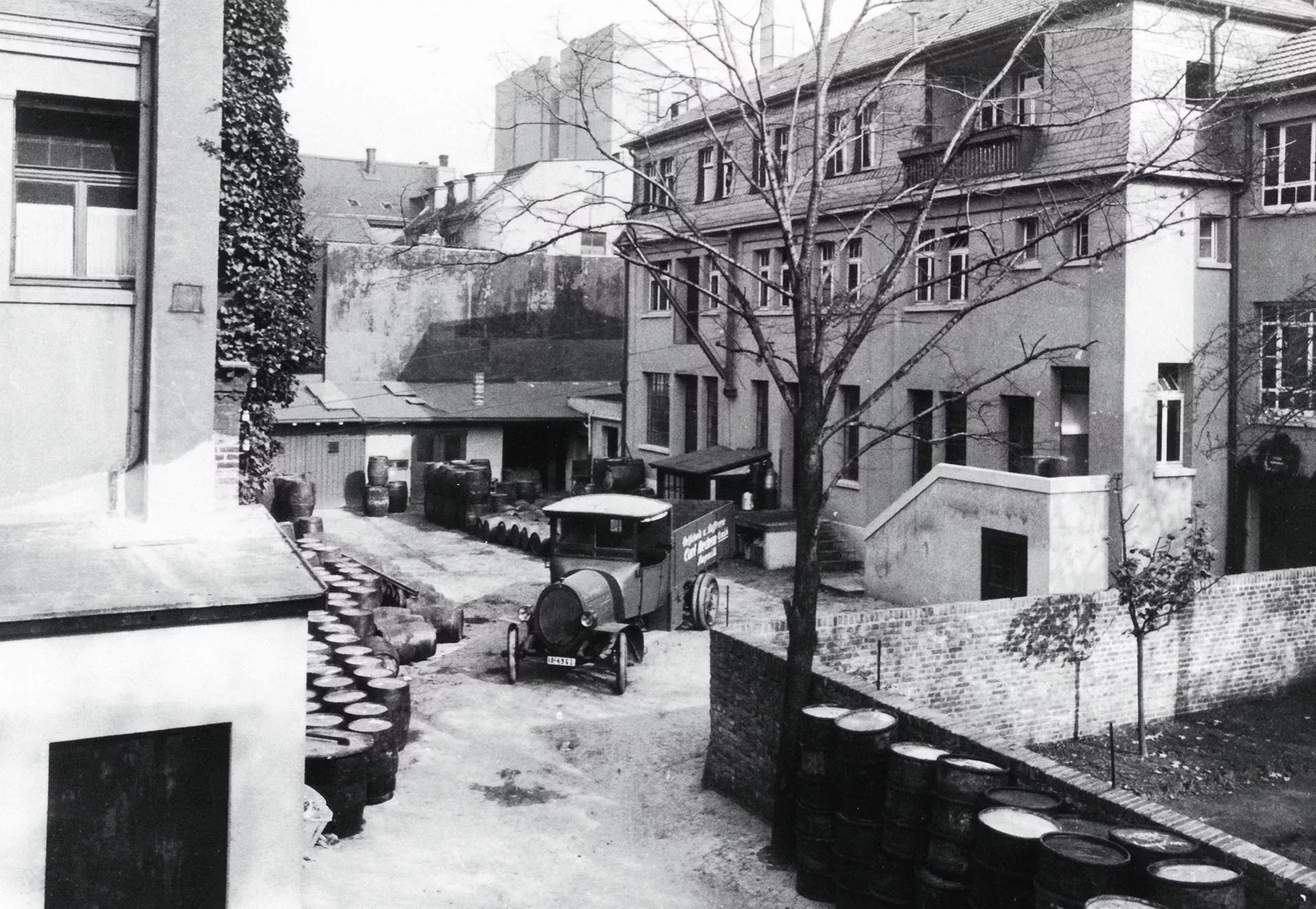 Old factory premises in black and white