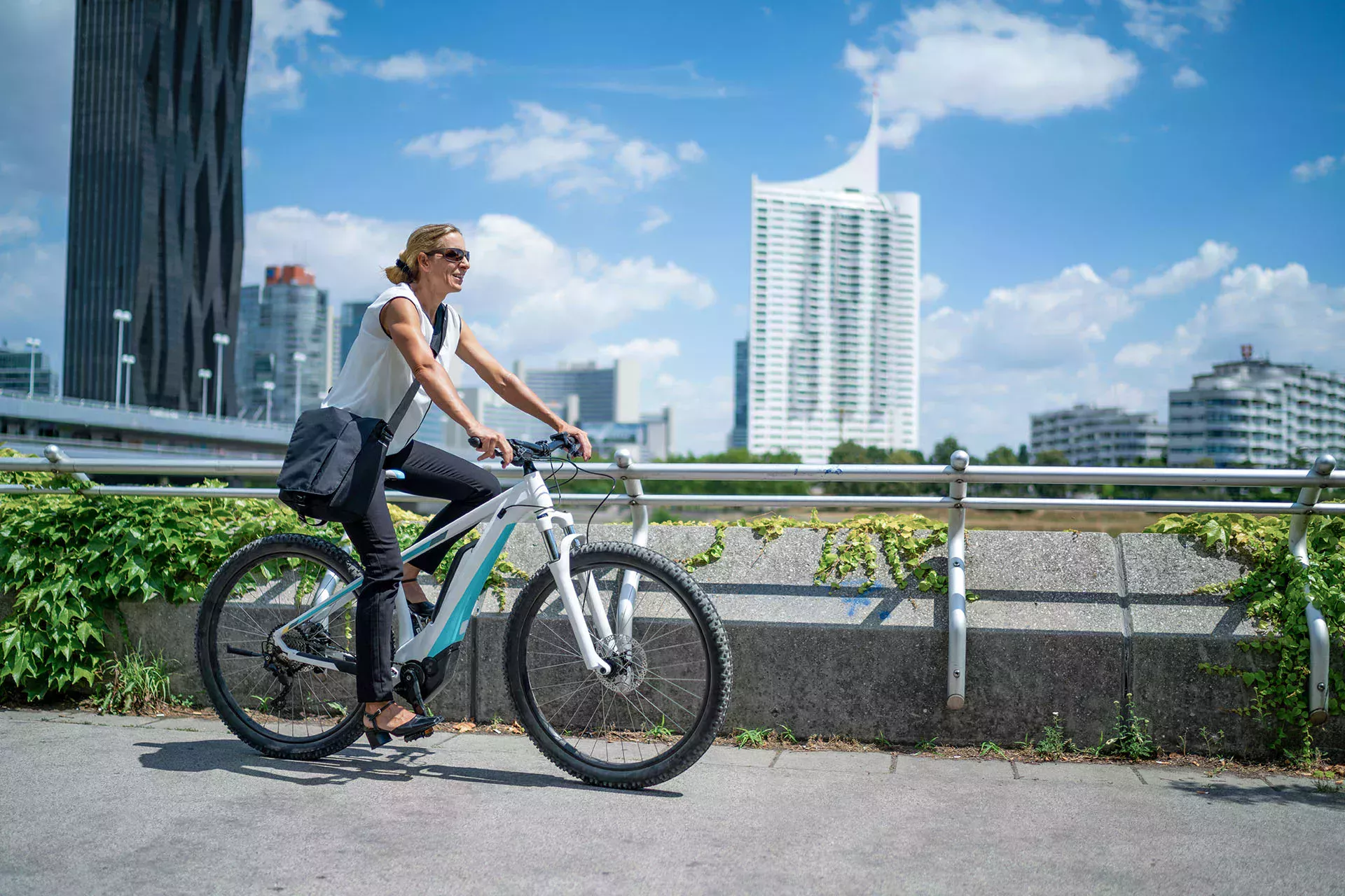Woman riding bicycle