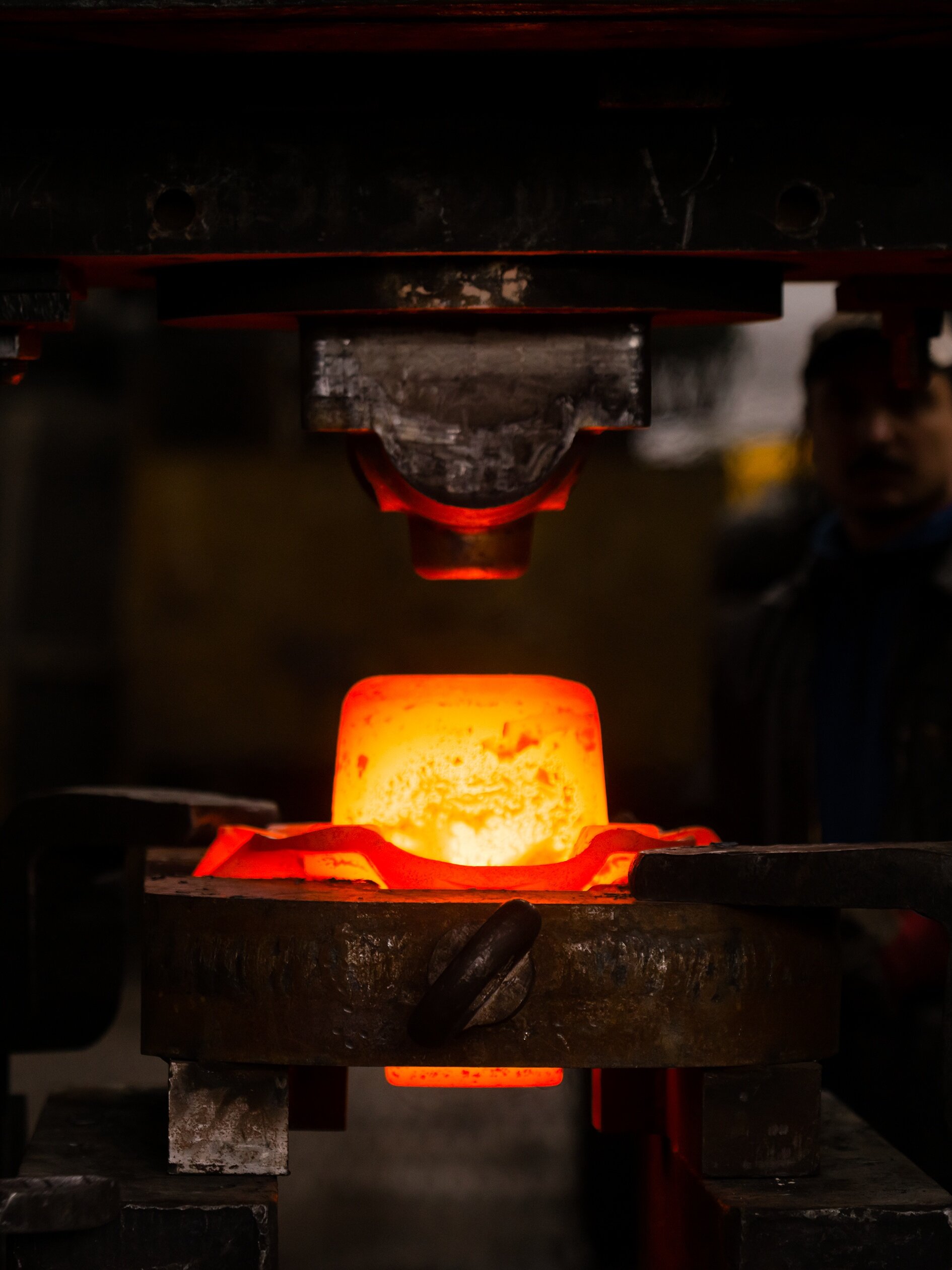 Red-hot metal during the forging process