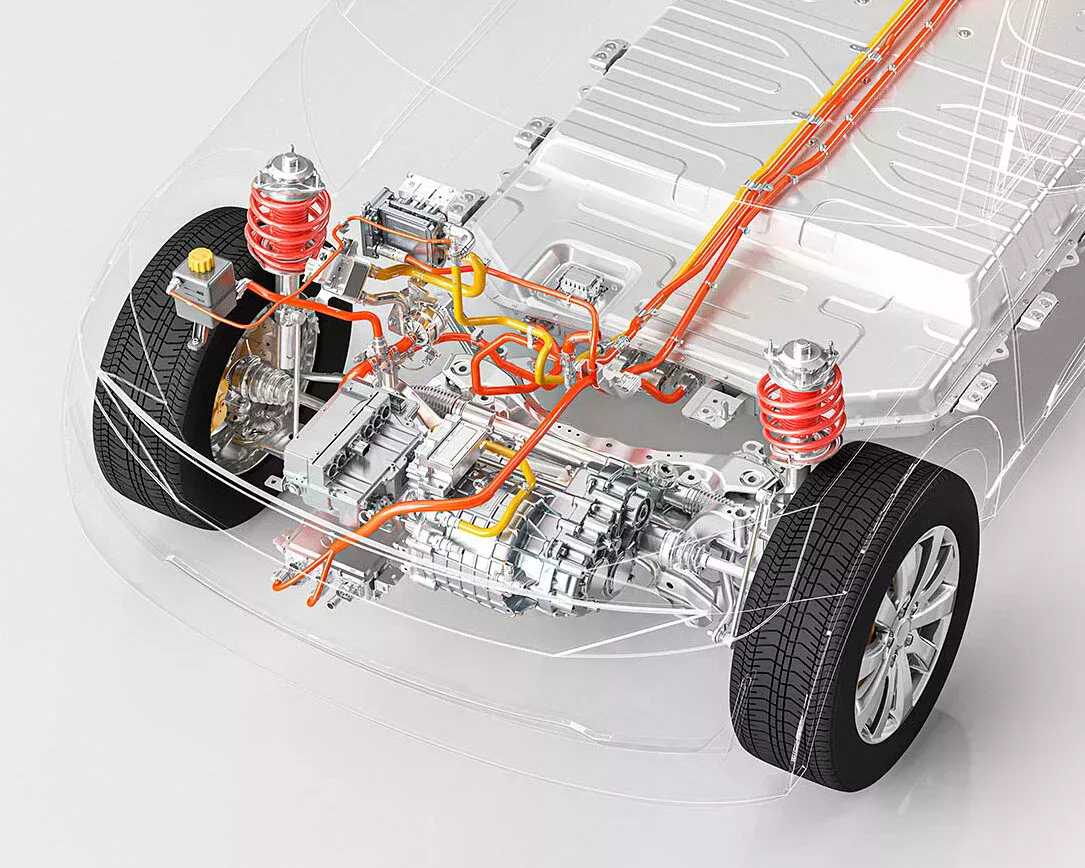 Transparent car where you can see the engine