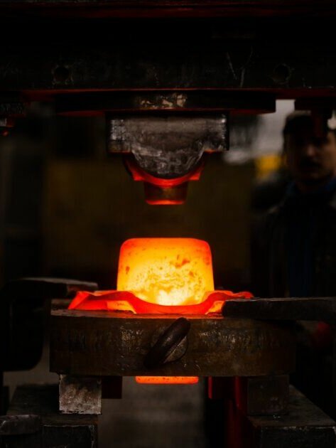 Red-hot metal during the forging process