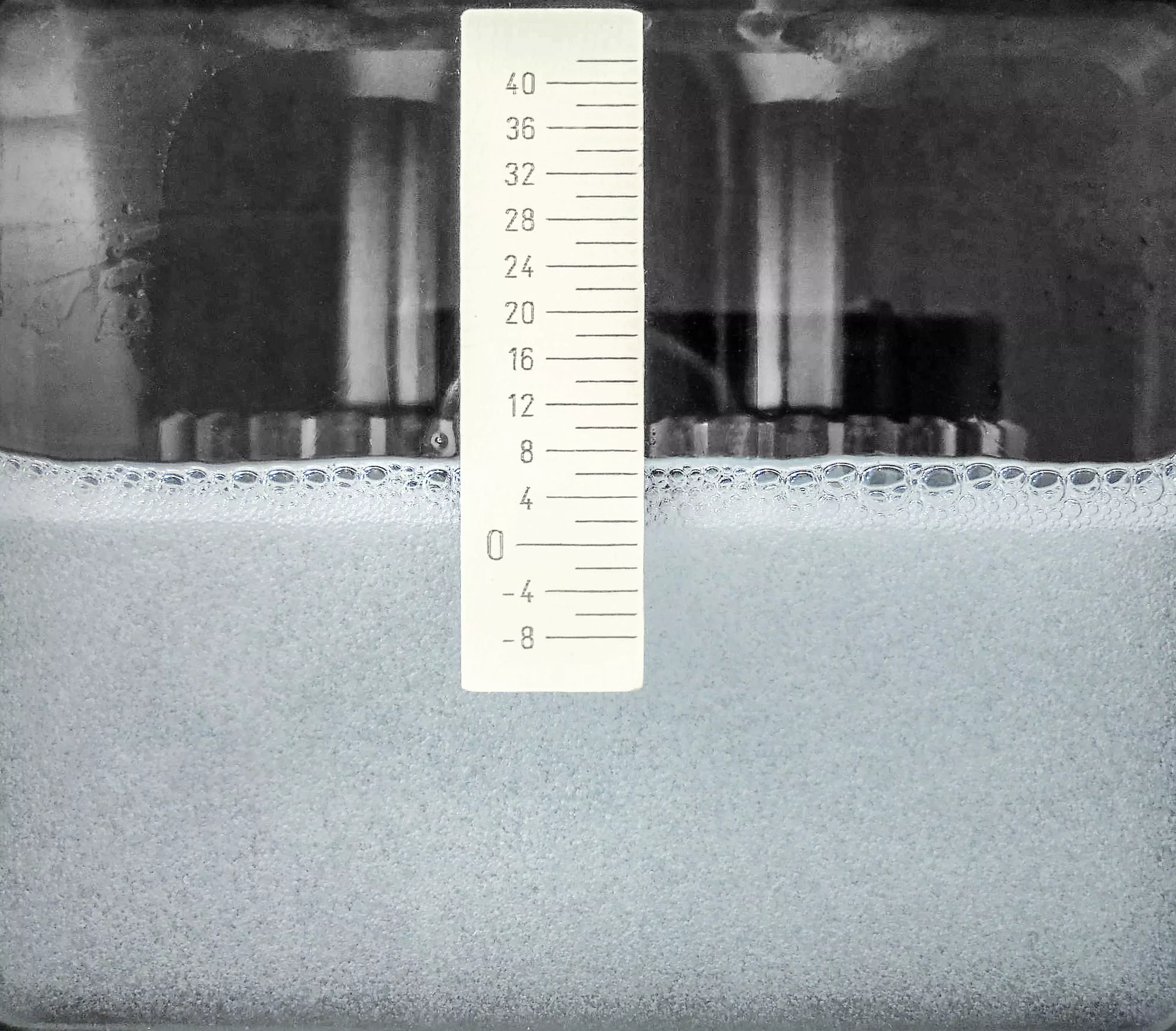 Measuring scale that is held in foam to measure the height