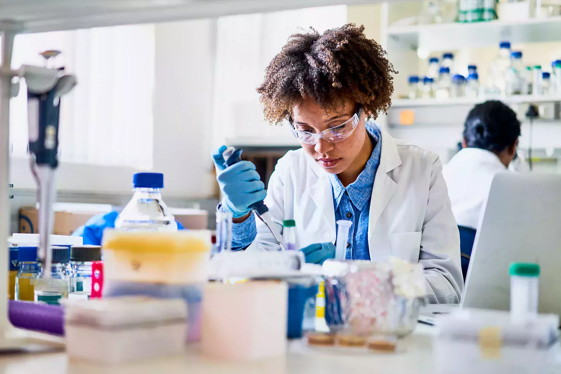 Woman experimenting in the lab