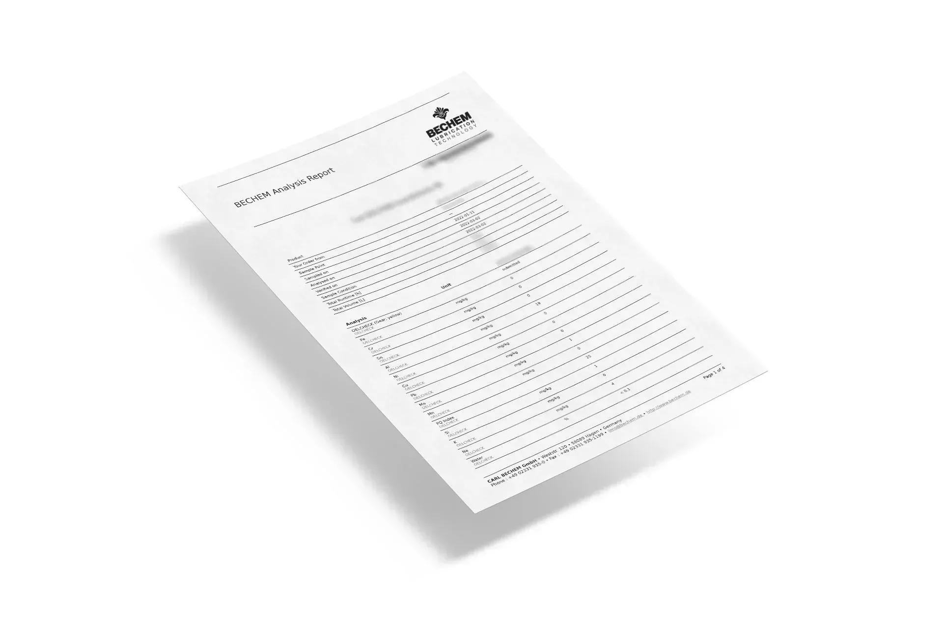 Laboratory report from BECHEM